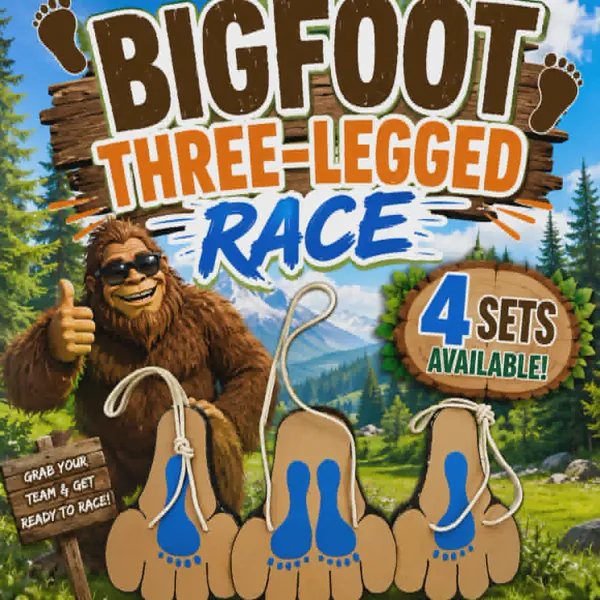 The Bigfoot three-legged race game, four sets available